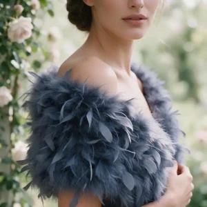 Soft Grey Vintage Inspired Bridal Feather Stole Wrap