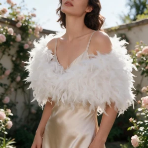 White Vintage Inspired Bridal Feather Stole Wrap