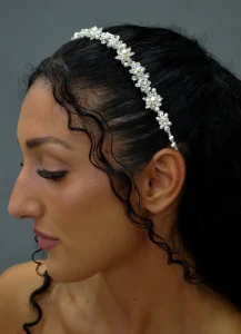 Pearl and Crystal Flower Bridal Headband Elena E303