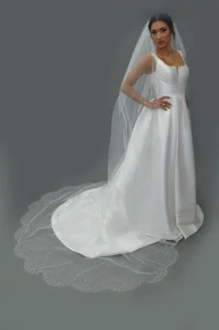Scalloped Pearl and Crystal Royal Cathedral Wedding Veil E1617