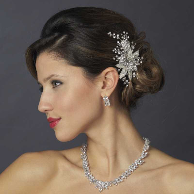 Antique Silver Crystal Floral Wedding Hair Comb Antique Silver Crystal Floral Wedding Hair Comb