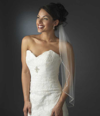 Single Layer Beaded Edge Elbow Length Bridal Veil Single Layer Beaded Edge Elbow Length Bridal Veil