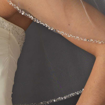 Single Layer Beaded Edge Elbow Length Bridal Veil Single Layer Beaded Edge Elbow Length Bridal Veil