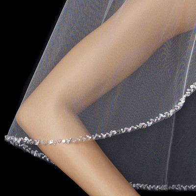Single Layer Beaded Edge Elbow Length Bridal Veil Single Layer Beaded Edge Elbow Length Bridal Veil