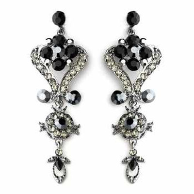 Dramatic 3" Long Black and Clear Crystal Bridal and Prom Earrings Dramatic 3" Long Black and Clear Crystal Bridal and Prom Earrings