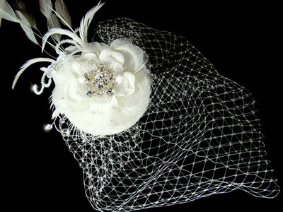 Vintage Look Couture Bridal Hat with Birdcage Wedding Veil