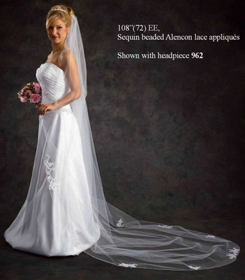 Alencon Lace Cathedral Wedding Veil JL Johnson V4980