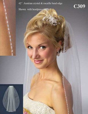 Beaded Clear Crystal 42" Fingertip Length Wedding Veil C309 Beaded Clear Crystal 42" Fingertip Length Wedding Veil C309