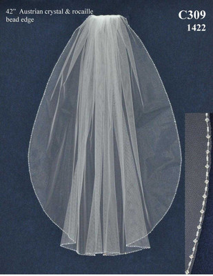 Beaded Clear Crystal 42" Fingertip Length Wedding Veil C309 Beaded Clear Crystal 42" Fingertip Length Wedding Veil C309