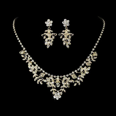 Silver Plated Crystal Floral Wedding Jewelry Set