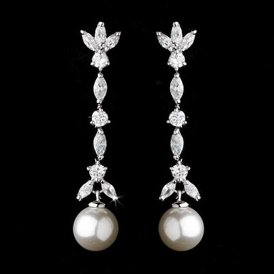 Cubic Zirconia and Pearl Drop Bridal Earrings