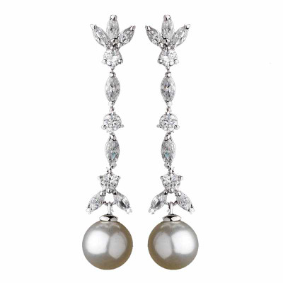 Cubic Zirconia and Pearl Drop Bridal Earrings Cubic Zirconia and Pearl Drop Bridal Earrings