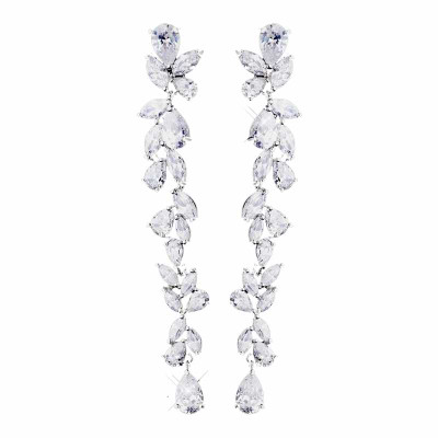 Over 3" Long Cascading CZ Crystal Bridal Drop Earrings