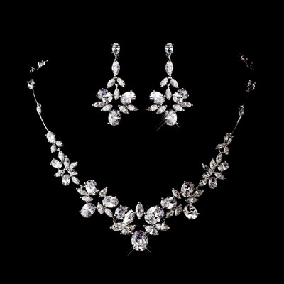 CZ Bridal Necklace and Chandelier Earrings CZ Bridal Necklace and Chandelier Earrings