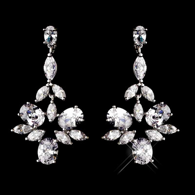 CZ Bridal Necklace and Chandelier Earrings