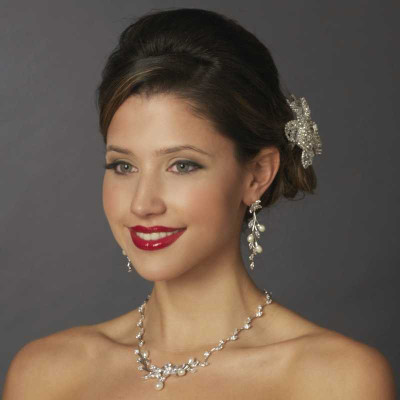 Floral CZ and Pearl Wedding Jewelry Set