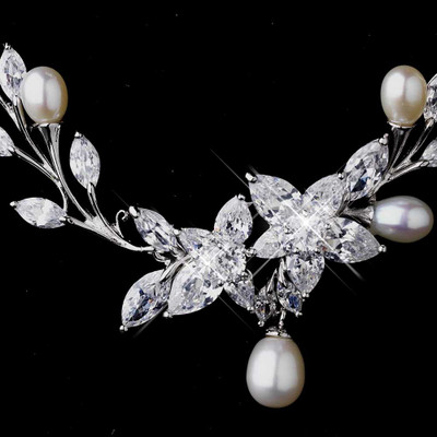 Floral CZ and Pearl Wedding Jewelry Set