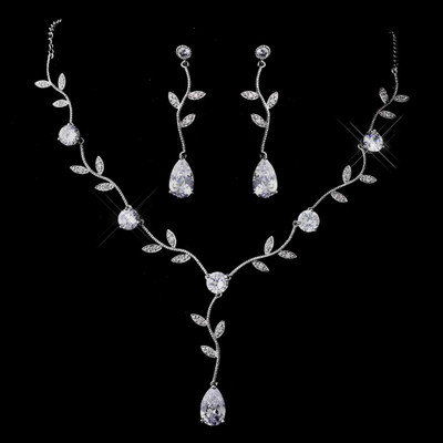 Floral CZ Drop Wedding Jewelry Set ne1297