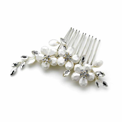 Floral Frosted Crystal Comb and Bridal Jewelry Set