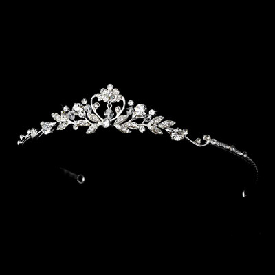 Flower Girl Floral Heart Crystal Silver Plated Tiara
