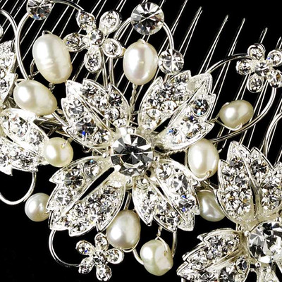 Freshwater Pearl and Rhinestone Floral Bridal Comb