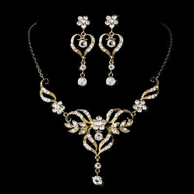 Gold Plated Filigree Heart Bridal Jewelry Set