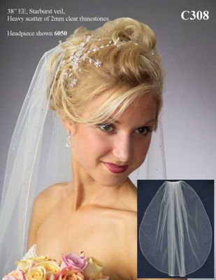 JL Johnson Bridal C308 Rhinestone Stardust Fingertip Veil