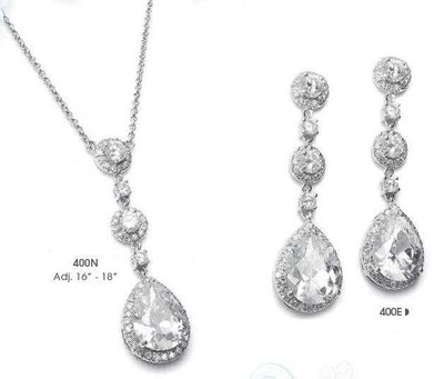Cubic Zirconia Drop Wedding Jewelry Set in Silver ne400