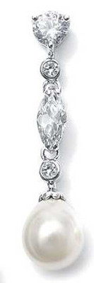 CZ and Ivory Pearl Wedding Drop Earrings 3035E