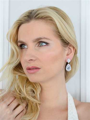 Couture Pear CZ Drop Silver Bridal Earrings 2074E