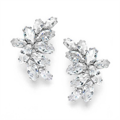 CZ Marquis Cluster Wedding Earrings 3598E Pierced or Clip