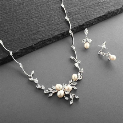 Freshwater Pearl and CZ Wedding Jewelry Set 3041S Freshwater Pearl and CZ Wedding Jewelry Set 3041S