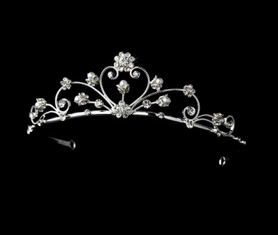Rhinestone and White Pearl Heart Flower Girl Tiara