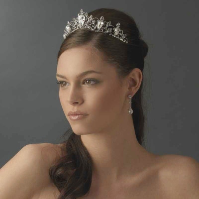 Rhodium Silver Vintage Inspired Bridal Wedding Tiara Rhodium Silver Vintage Inspired Bridal Wedding Tiara