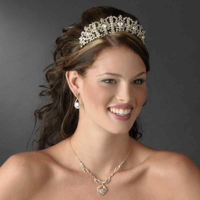 Gold Plated Royal Rhinestone Wedding Tiara Crown