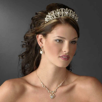 Gold Plated Royal Rhinestone Wedding Tiara Crown
