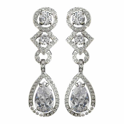 Dramatic Cubic Zirconia Clip On or Pierced Bridal Earrings Dramatic Cubic Zirconia Clip On or Pierced Bridal Earrings
