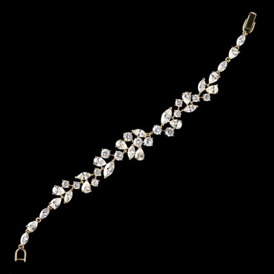 Multi Cut Cubic Zirconia Bridal Bracelet in Silver or Gold Plating Multi Cut Cubic Zirconia Bridal Bracelet in Silver or Gold Plating