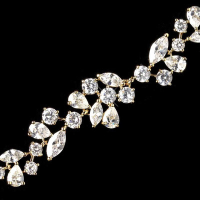 Multi Cut Cubic Zirconia Bridal Bracelet in Silver or Gold Plating Multi Cut Cubic Zirconia Bridal Bracelet in Silver or Gold Plating