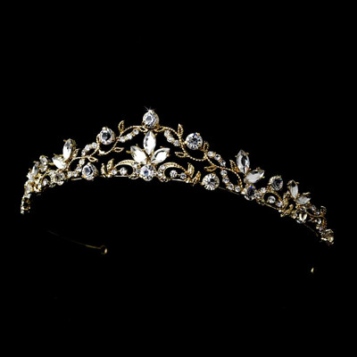 Gold Plated Floral Scroll Tiara and Bridal Jewelry Set  Gold Plated Floral Scroll Tiara and Bridal Jewelry Set