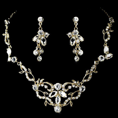 Gold Plated Floral Scroll Tiara and Bridal Jewelry Set  Gold Plated Floral Scroll Tiara and Bridal Jewelry Set