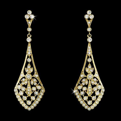 Vintage Style Cubic Zirconia Gold Bridal Earrings Vintage Style Cubic Zirconia Gold Bridal Earrings