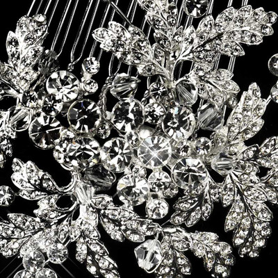 Rhodium Plated Rhinestone Leaf Vine Wedding Hair Comb Rhodium Plated Rhinestone Leaf Vine Wedding Hair Comb