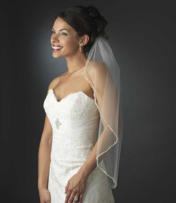 Glistening Beaded Edge Elbow Length Wedding Veil
