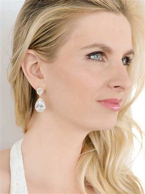 2074E-G Gold Plated CZ Wedding Earrings in Clip On Style 2074E-G Gold Plated CZ Wedding Earrings in Clip On Style