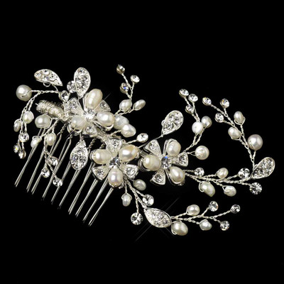 Freshwater Pearl and Rhinestone Vine Wedding Comb Freshwater Pearl and Rhinestone Vine Wedding Comb