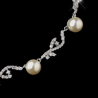 Diamond White Pearl and CZ Crystal Wedding Jewelry Set