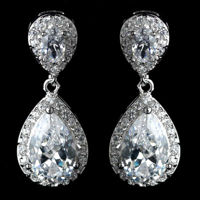 Clear Tear Drop CZ Crystal Wedding Earrings Clear Tear Drop CZ Crystal Wedding Earrings