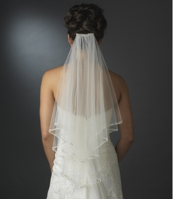 Two Layer Elbow Length Wedding Veil with Beaded Pearl Edge