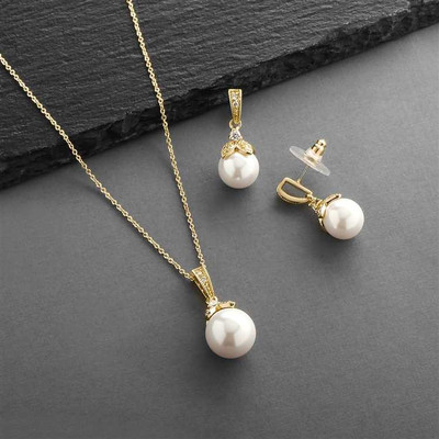 5 Sets Gold Plated Pearl and CZ Bridesmaid Jewelry 3045S-G 5 Sets Gold Plated Pearl and CZ Bridesmaid Jewelry 3045S-G